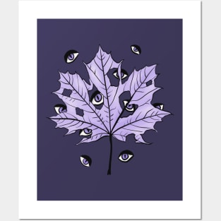 Purple Leaf With Spooky Eyes Dark Art Posters and Art